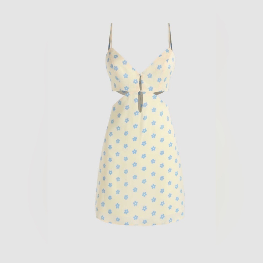 Cider Ditsy Floral Cami Dress cut out light yellow with blue flowers XL (12) - Picture 3 of 13